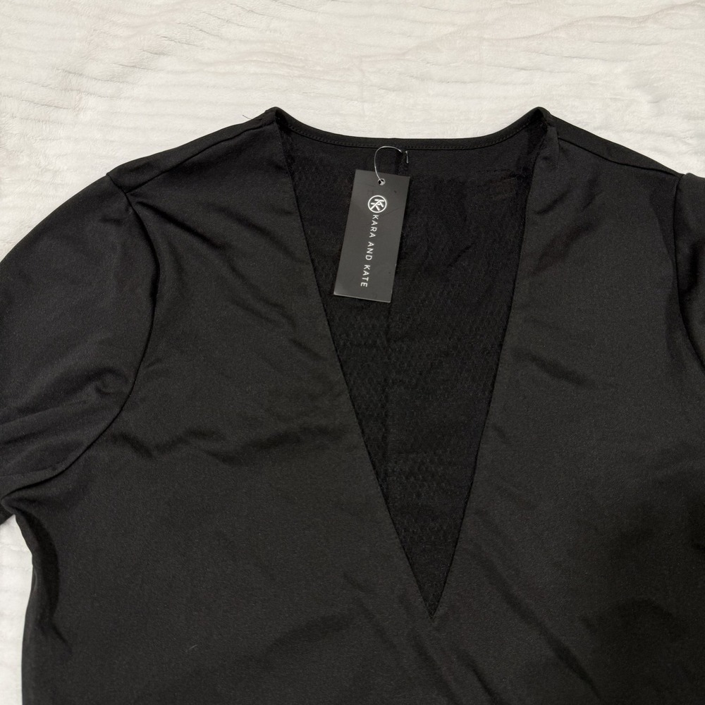 Kara and Kate Black Long Sleeve Deep V-Neck Mesh Inset Mini Dress 3XL - Picture 3 of 9